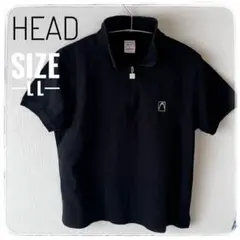 HEAD襟付きハーフジップ半袖ピチTシャツ　黒　サイズLL