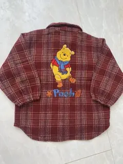 プーさん刺繍 赤系チェックシャツ 95 レトロ　ヴィンテージ
