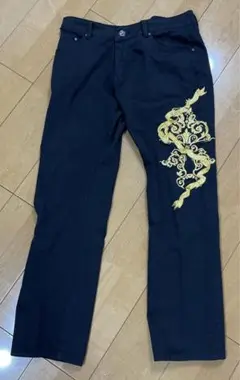 処分値下げ！DMZ 黒　刺繍パンツ 刺繍　デニム