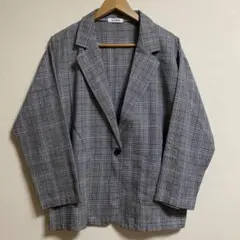 SHEIN グレー系チェック柄カジュアルジャケット 薄手