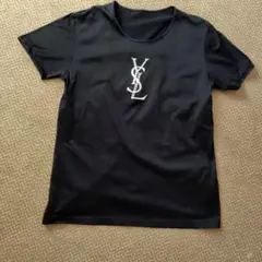 美品★イブサンローラン★·ライトストーン入ロゴ刺繍 ★黒 半袖Tシャツ(海外製)