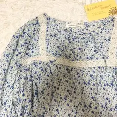 森ガール　フェアリーグランジ　小花柄レースシャツ　インド綿