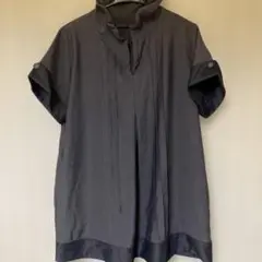 ダークグレー 半袖チュニック スタンドカラー