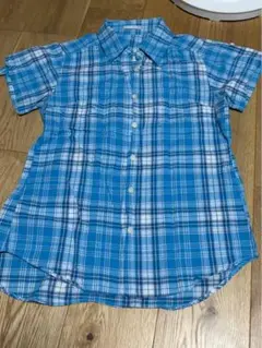 H&M 青と白のチェック柄 半袖シャツ