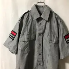 N-4804 アメリカ古着 セキュリティシャツ ワーク 半袖 企業ロゴ 刺繍 L