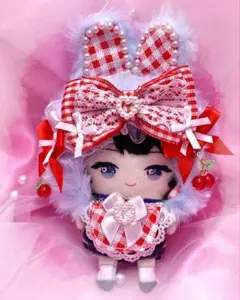 ぬい服 被り物 スタイ付き10cmぬい 裏地付き にじぱぺっと 赤 さくらんぼ