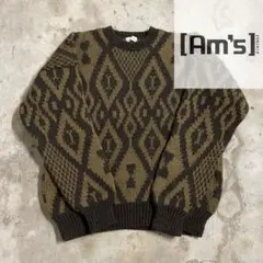 レトロ 古着 アーガイル柄 総柄 モックネック 厚手 ニット セーター 菅田将暉