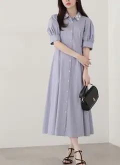 プロポーションボディドレッシング　フラワーシャツワンピース ブルー