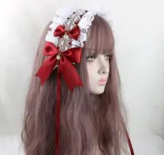 レッド 赤 ゴスロリ リボン ヘアアクセ ハロウィン ロリータ