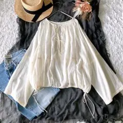 【美品】WALANCE ブラウス ワイドスリーブ オーガニックコットン シアー