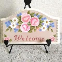 トールペイント作品　薔薇とデイジーのウェルカムボード
