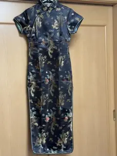 (新品未使用)黒のドラゴン刺繍半袖チャイナドレスM