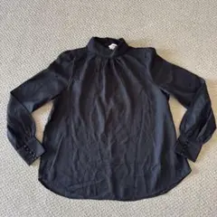H&M新品 黒のストライプバルーン袖ハイネックシャツ