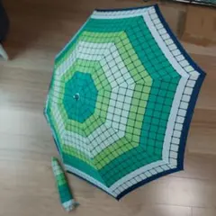 折りたたみ傘 緑系 グラデーション 格子模様