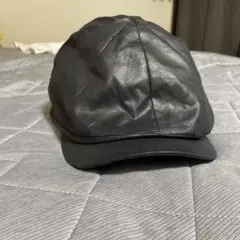 レザー風　ハンチング　キャスケット　黒