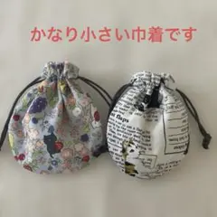 とっても小さい巾着2個☆ねこ・果物・英字☆アクセサリー入れに