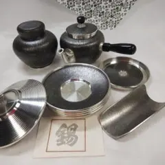煎茶道具  錫半    煎茶道具一式     共箱 Yahoo!オークション -「錫半 急須」(錫製) (金属工芸)の落札相場