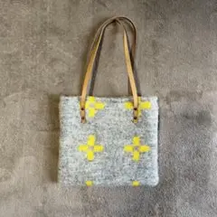 KLIPPANモヘアミニトートバッグ 秋冬 本革 十字 グレー 小さめ