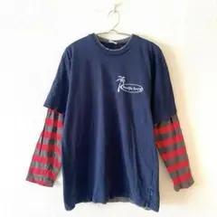 ☆【プレボ】Tシャツ 長袖 ドッキングボーダー バックプリント F