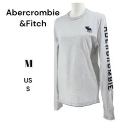 アバクロンビー＆フィッチ　メンズ　長袖　デカロゴTシャツ【M】ライトグレー