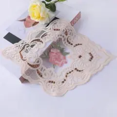 レースマット敷物薔薇敷物花海外インテリア洋風ナチュラル小物刺繍可愛いオーバル春夏