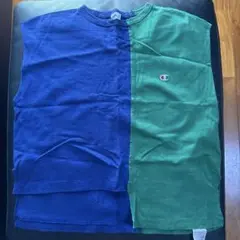 Champion ハーフ＆ハーフ Tシャツ ネイビー/グリーン