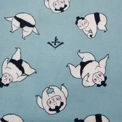 ★和柄生地・カットクロス★【力士柄】《水色系⑧》半幅(約53cm)×50cm