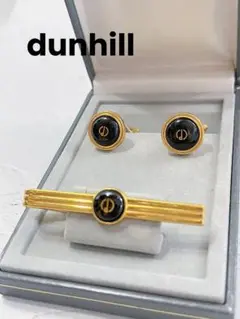 dunhill カフス　ネクタイピン　ブラックオニキス　黒　金　丸型　ラウンド
