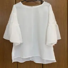 ホワイト シフォン 五分袖ブラウス