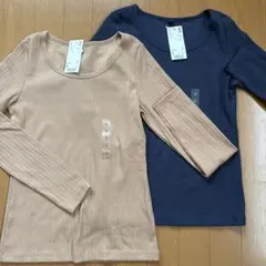 新品ユニクロUNIQLOリブラウンドネックT長袖S二枚セット無印コットンSM2
