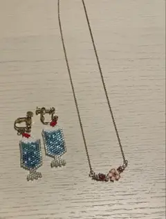 クリームソーダイヤリング&桜ネックレスセット