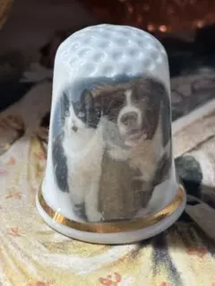新品廃盤◆イギリスバーチクロフト社製シンブル指貫ボーンチャナ◆犬と猫