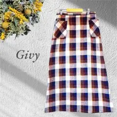 Givyギビー ロングスカート チェック 薄手 ナチュラル ポケット 麻Y35