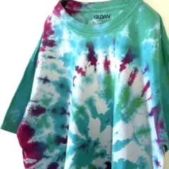ギルダン GILDAN タイダイ 総柄 模様 Tシャツ L 古着グリーン