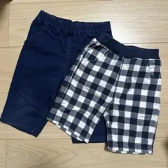 デニムとチェック柄のハーフパンツセット　100