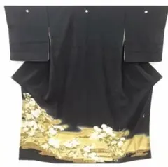 作家物 黒 留袖 美品 金彩霞取りに菊・観世水模様 刺繍 留袖比翼付