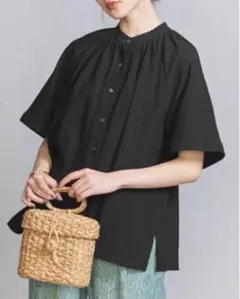 BEAUTY&YOUTH コットンアムンゼン ラグラン5分袖カットソー 黒