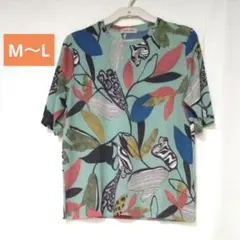 新品 ピケジャガード素材 半袖 カットソー 華やか トップス 総柄 M～L