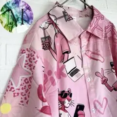 新品　未使用　ピンク　パンサー　アロハ　シャツ　メンズ　総柄　キャラクター　派手