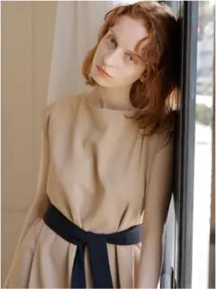 TONAL トーナル　 Aラインウェストマークワンピース　ベージュ
