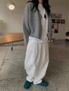 BLEMTO ワイドコットンバルーンパンツ 白