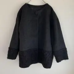 Noble♦︎カシミヤ混 ノーカラー コート 日本製 38 黒系