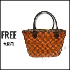 【未使用】カゴバッグ◆オレンジ◆水玉巾着