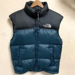 90s ノースフェイス ヌプシ ダウンベスト 古着 ビンテージ グリーン グレー