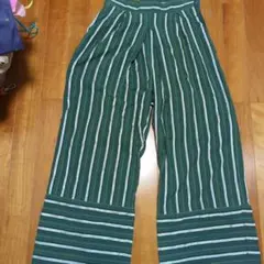 ストライプ柄ワイドパンツ グリーン