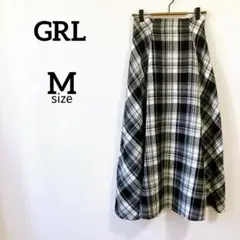 GRL＊グレイル【M】ロングフレアスカート チェック柄 黒 ブラック 大人 秋冬