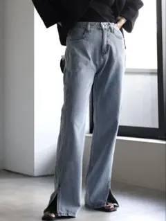 Apretro スリットデニムパンツ　サックスブルー