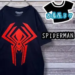 古着マーベルスパイダーマンデカロゴアメコミTシャツ紺ネイビーL