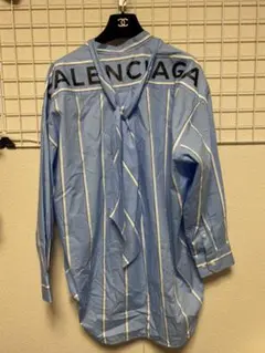 新品タグ付き バレンシアガ balenciaga ストライプ ロゴ シャツ
