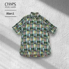 CHAPSRALPHLAURENチャップス半袖シャツパッチワークチェック柄L